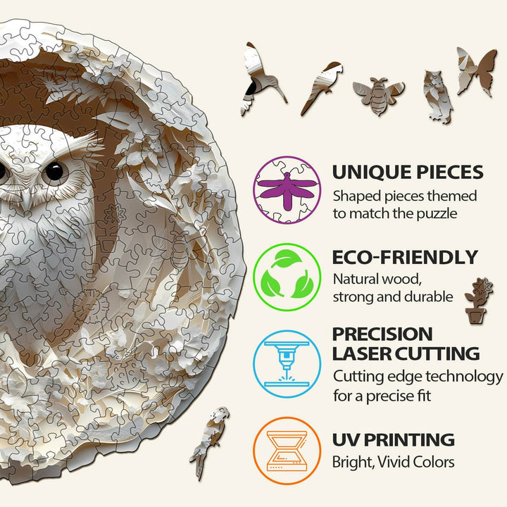 3D Paper Carved Owl Wooden Jigsaw Puzzle - Woodbests