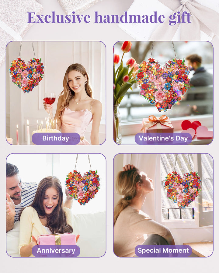 5D DIY Diamond Painting Suncatcher Kit - Blooming Heart