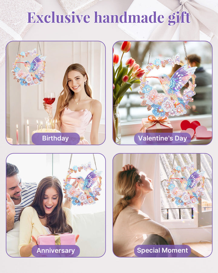 5D DIY Diamond Painting Suncatcher Kit - Hummingbird Floral Wreath