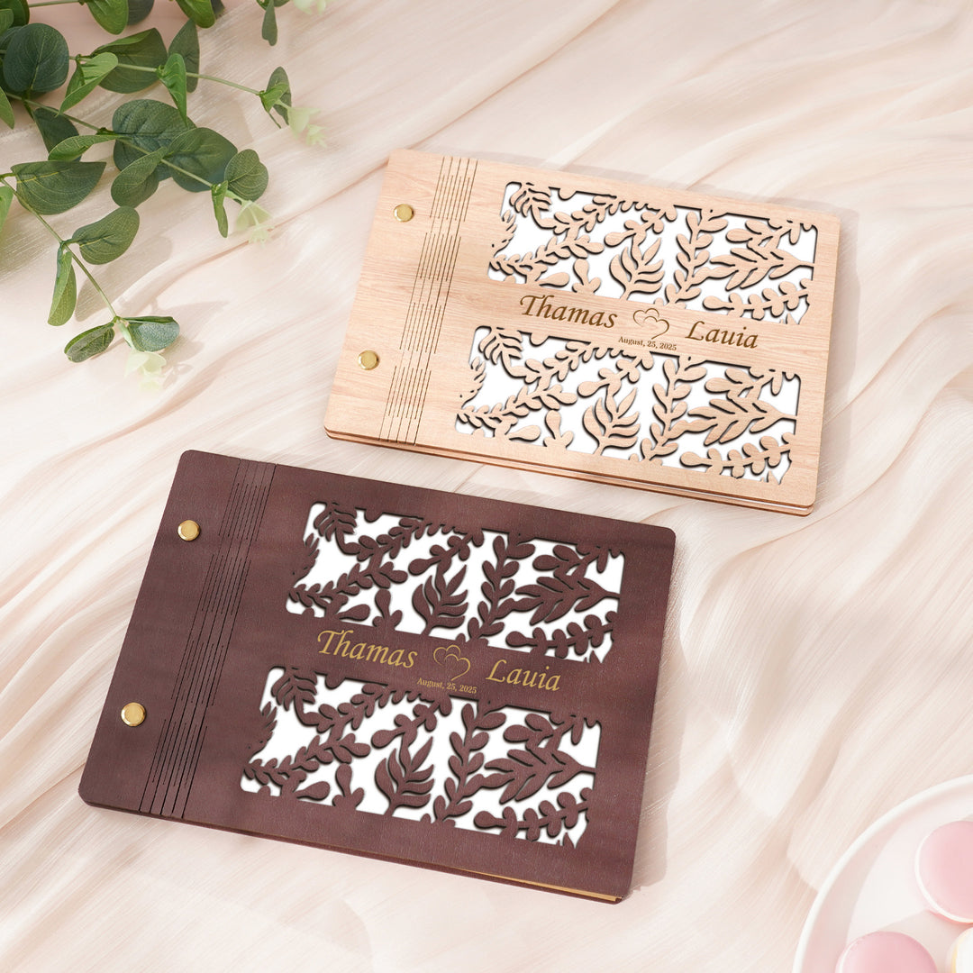 Wooden Wedding Guest Book - Personalized Laser Engraved Photo Album