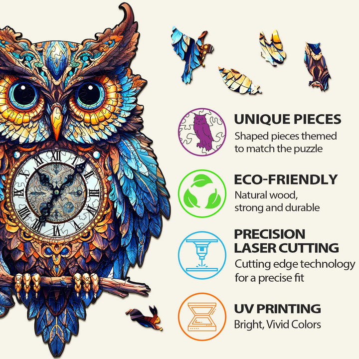 Owl Clocks Wooden Jigsaw Puzzle