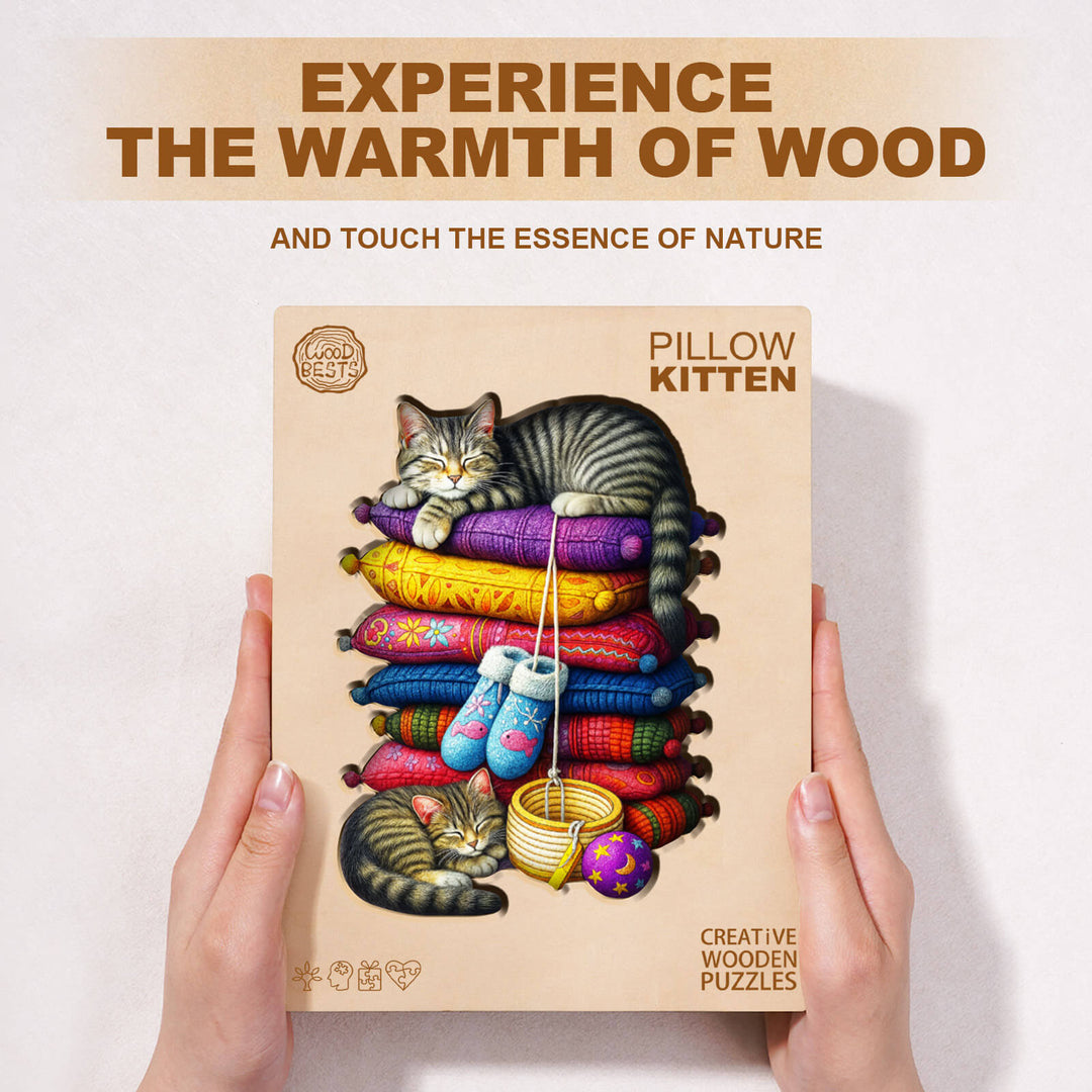 pillow kitten Wooden Jigsaw Puzzle
