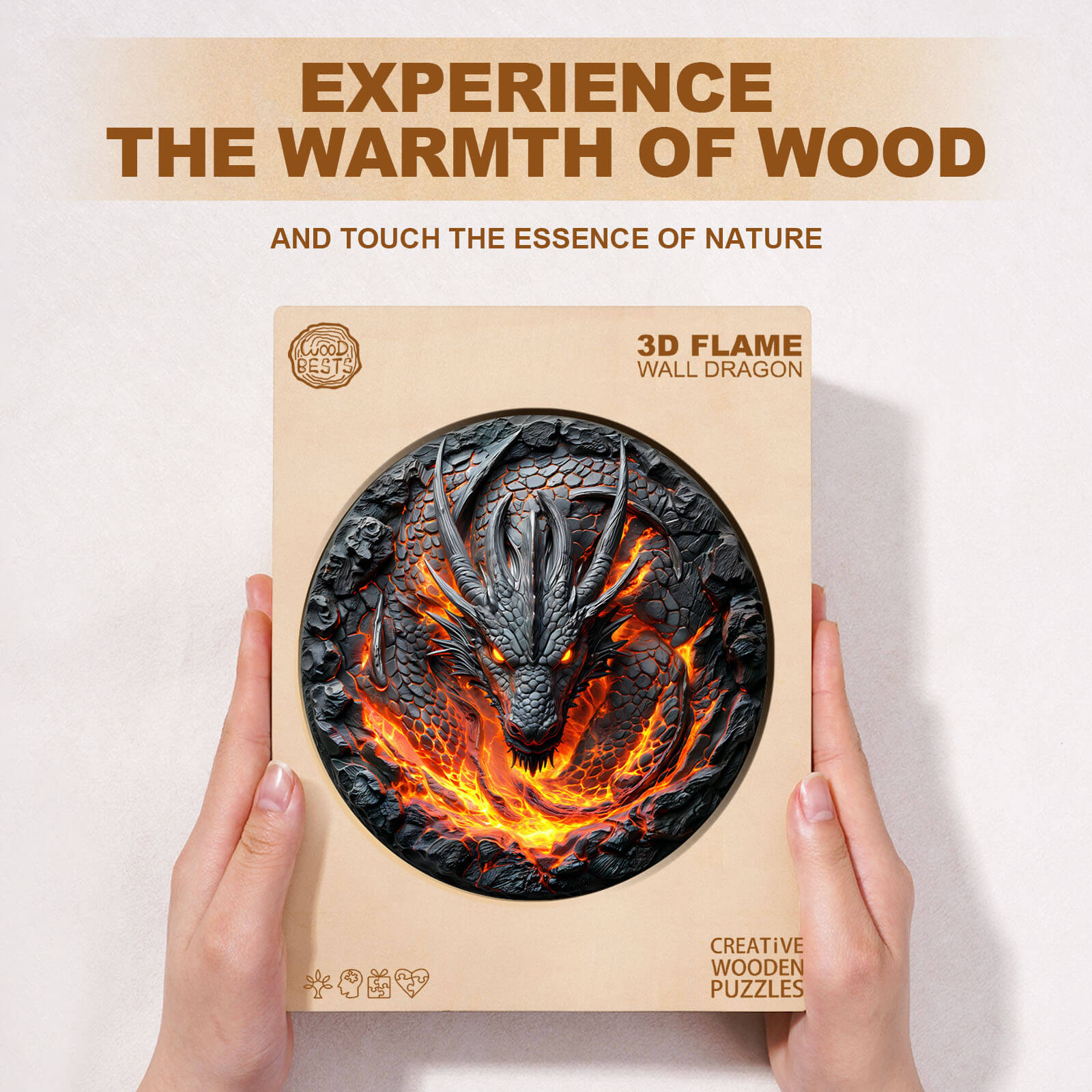 3D flame wall dragon wooden jigsaw puzzle showcasing intricate design and vibrant colors, encouraging focus and cognitive skills.