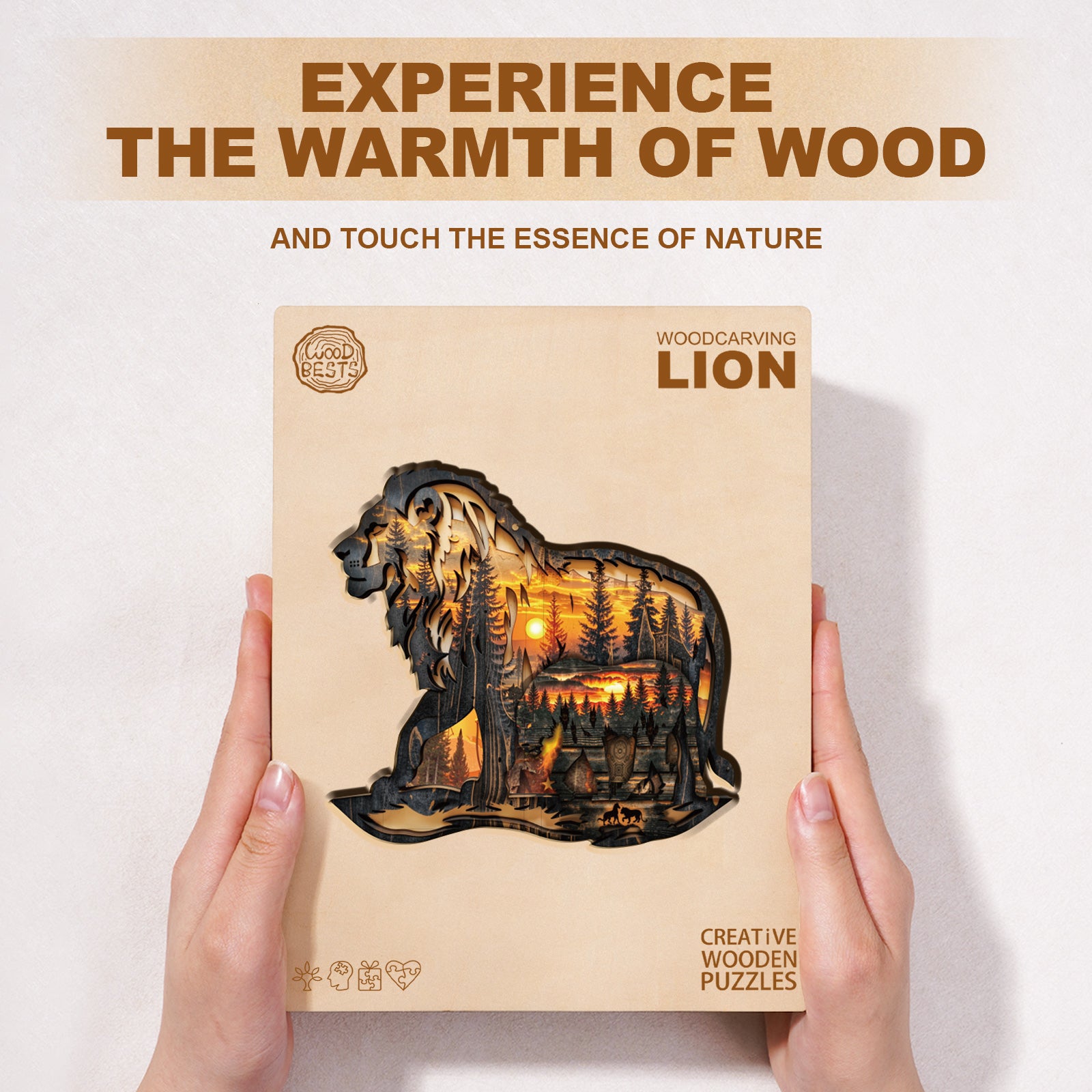 Puzzle en bois Lion sculpté