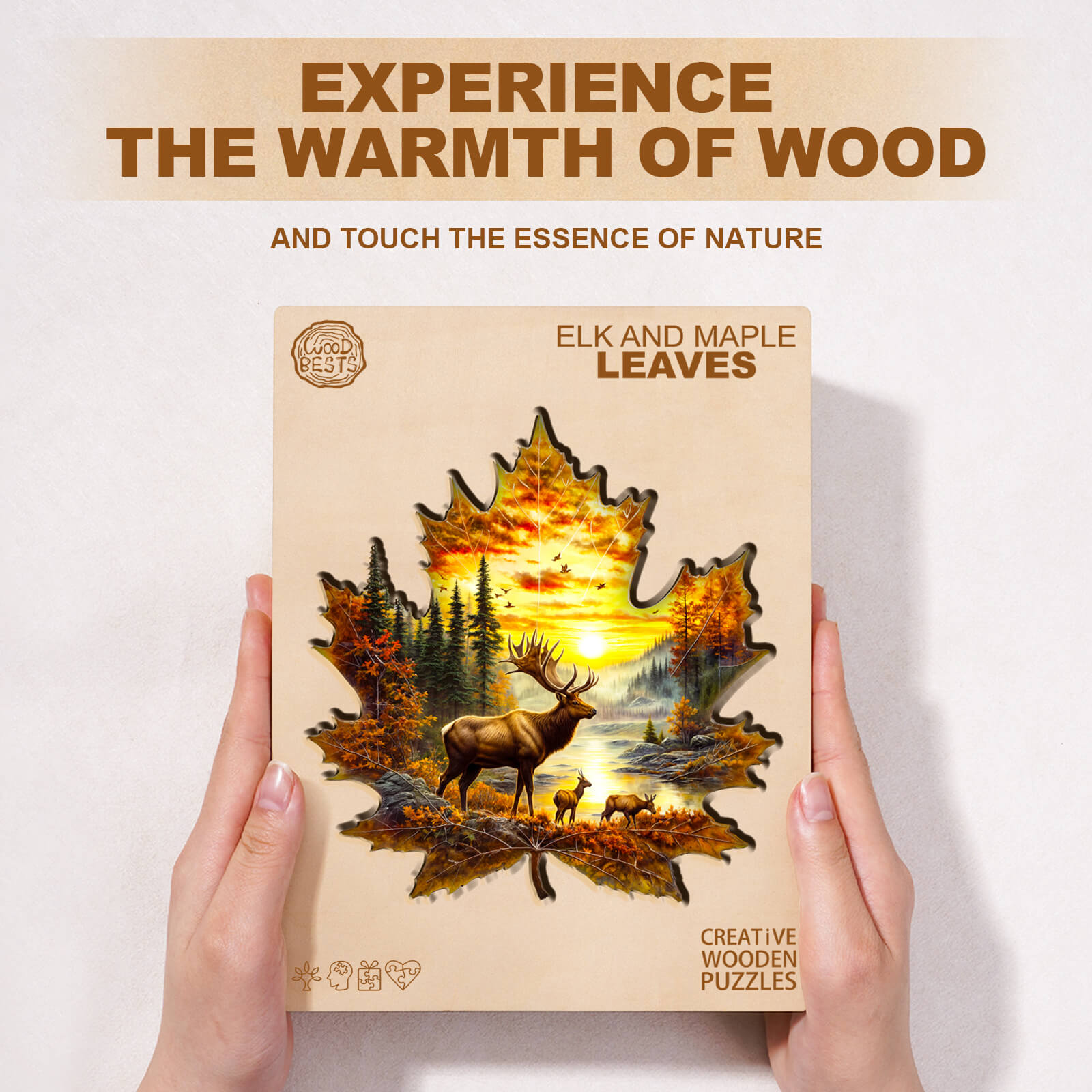 Elk and maple leaves Wooden Jigsaw Puzzle