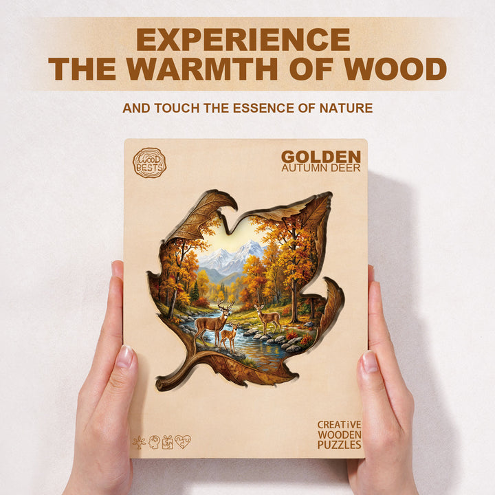 Golden Autumn Deer Wooden Jigsaw Puzzle