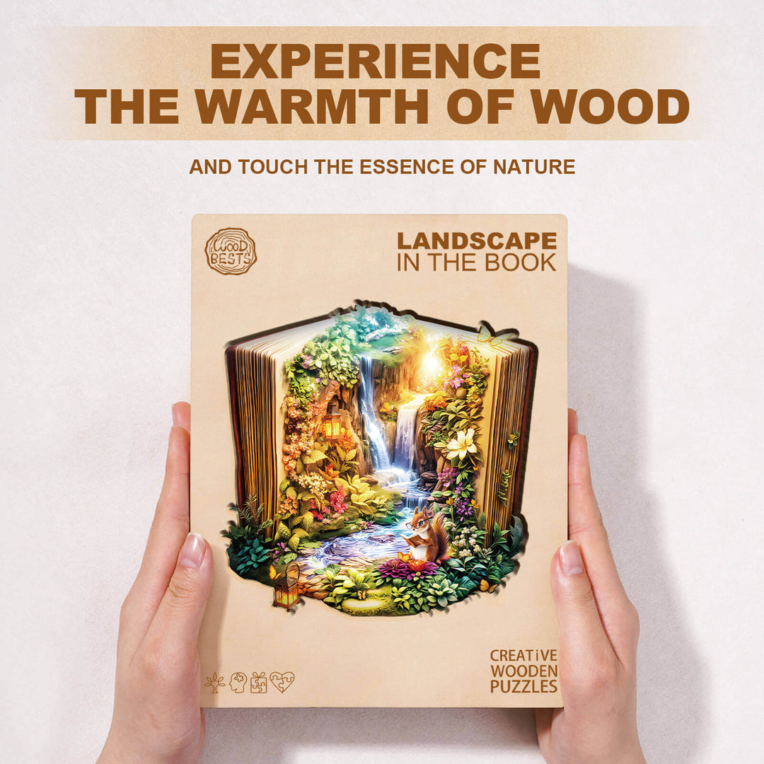 Paysage dans le livre Puzzle en bois