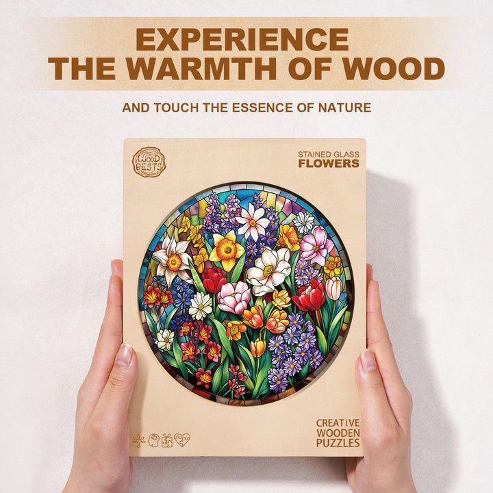 Stained Glass Flowers Wooden Jigsaw Puzzle
