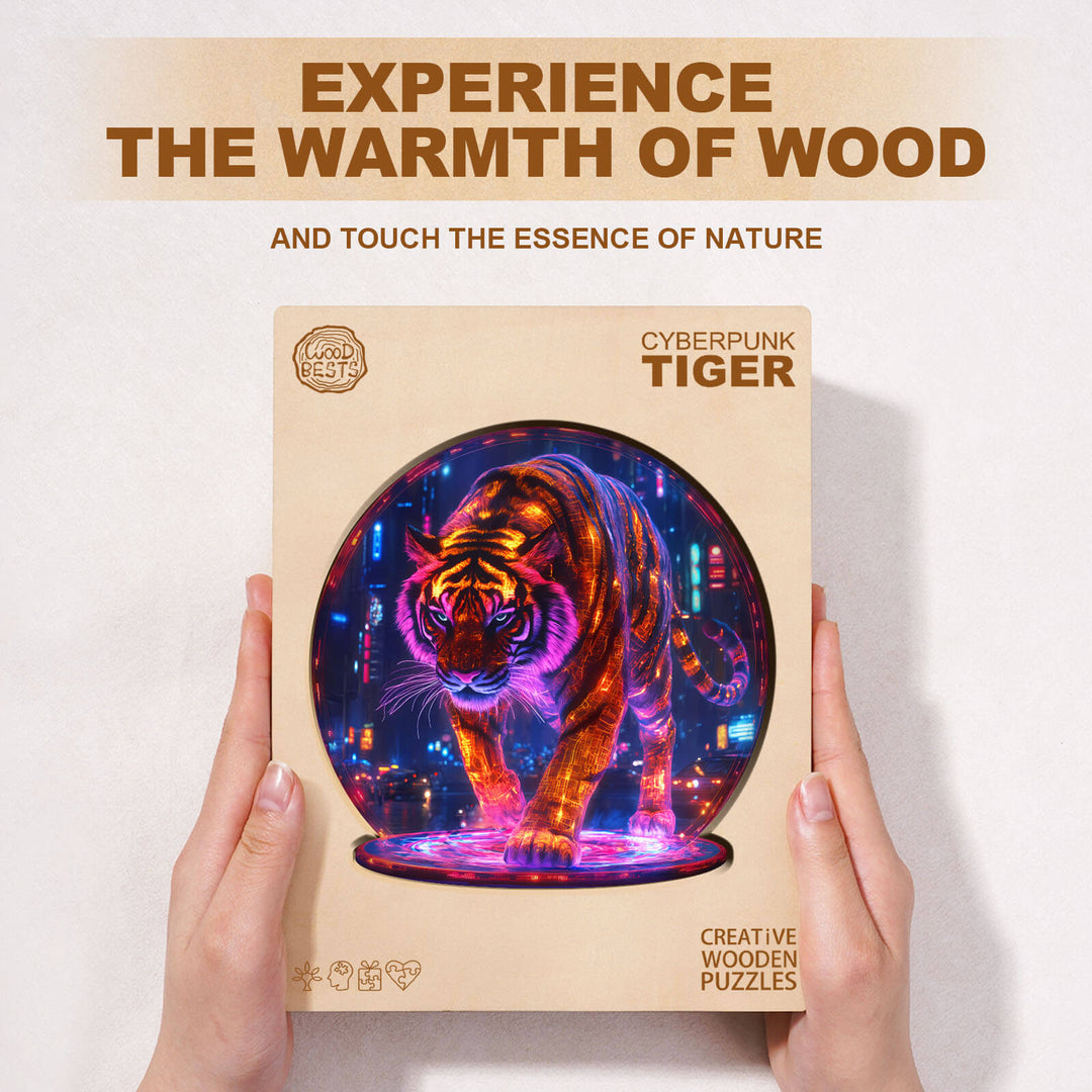 Rompecabezas de madera de tigre ciberpunk
