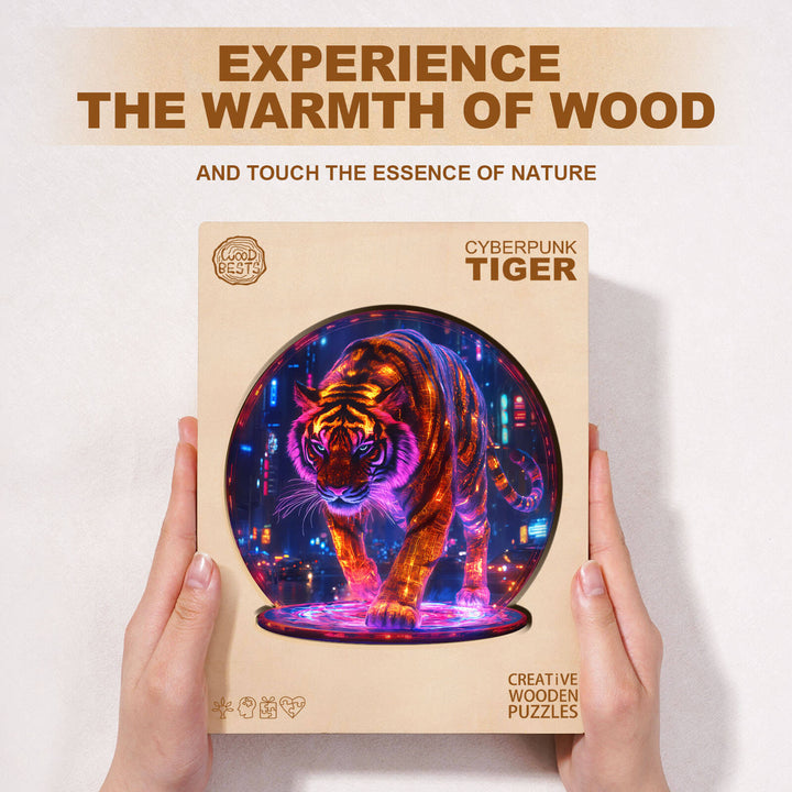 Rompecabezas de madera de tigre ciberpunk