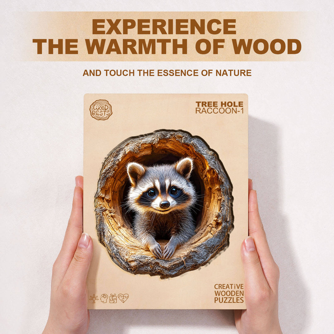 3D Tree Hole Raccoon-1 Wooden Jigsaw Puzzle