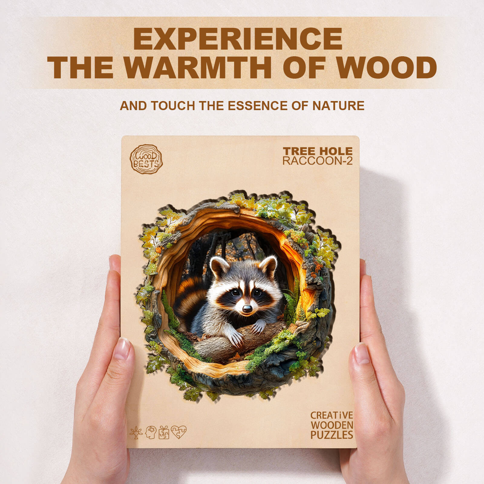 Puzzle en bois 3D Raton laveur Trou d'arbre-2