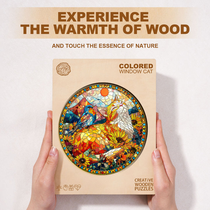 Colored Window Cat Wooden Jigsaw Puzzle