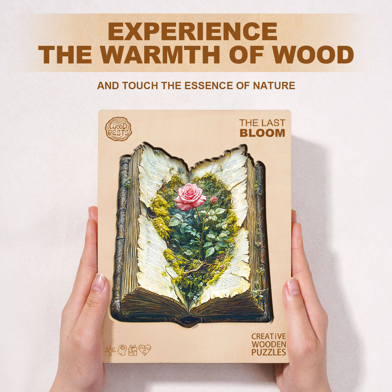 The Last Bloom wooden jigsaw puzzle box featuring a floral design, emphasizing nature and creativity for puzzle lovers.