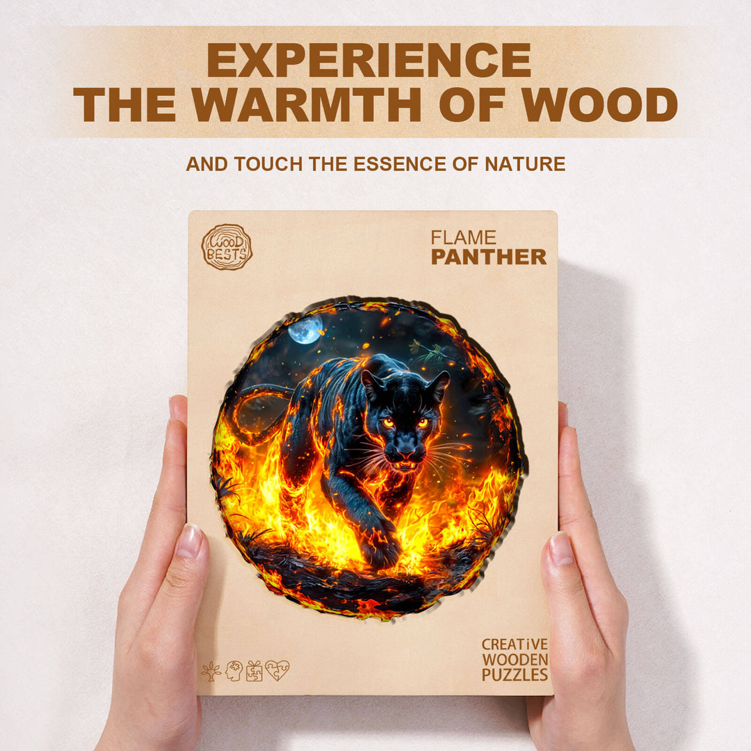 flame panther Wooden Jigsaw Puzzle