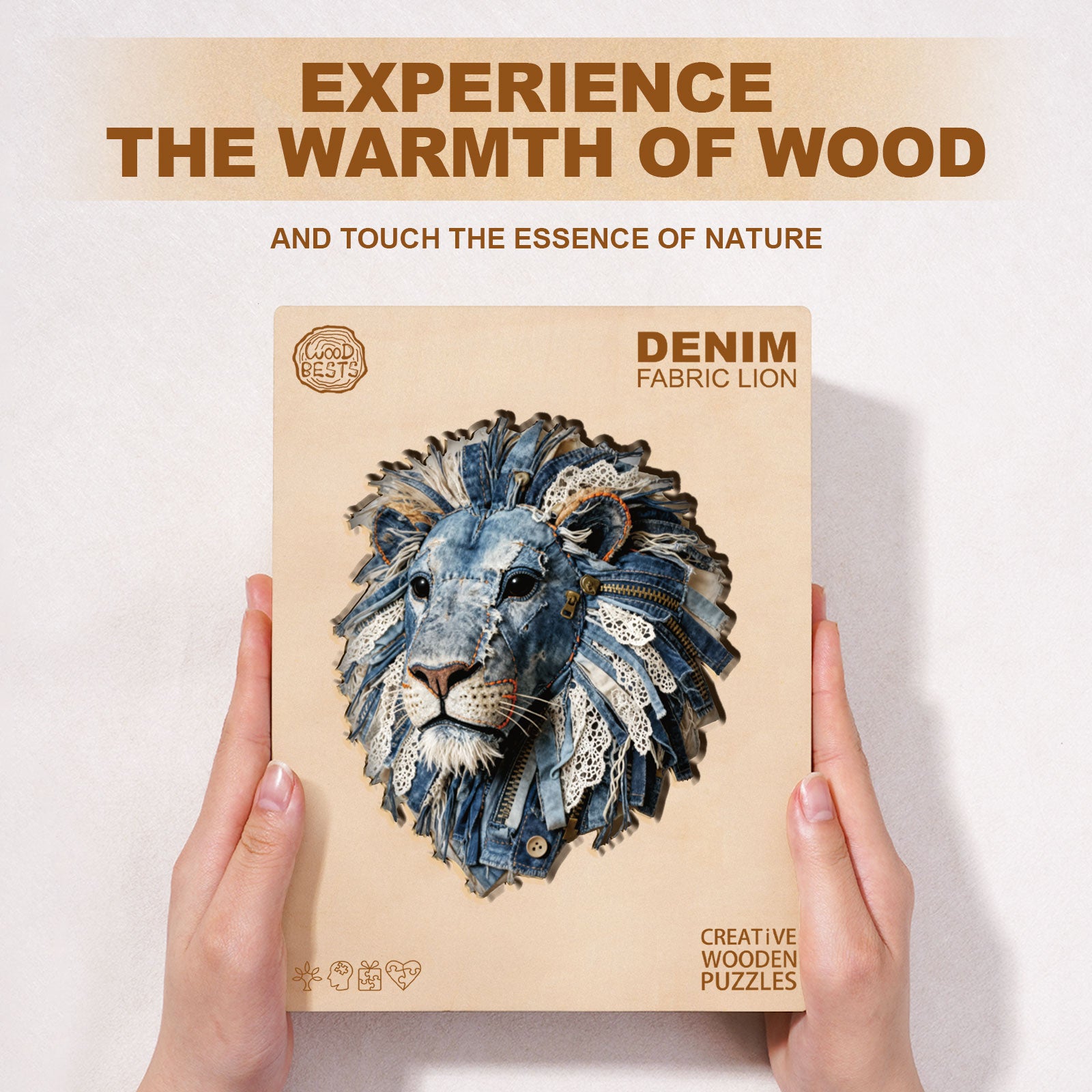 Denim Fabric Lion Wooden Jigsaw Puzzle