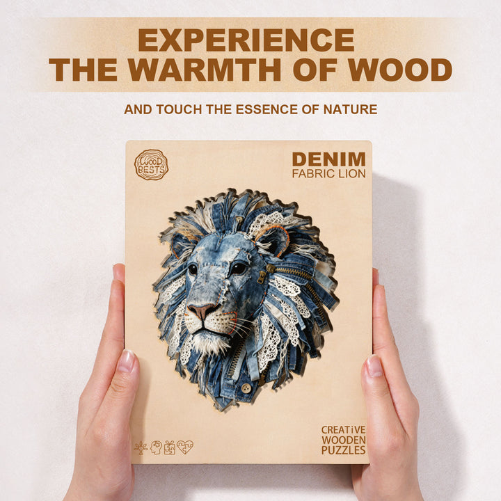 Denim Fabric Lion Wooden Jigsaw Puzzle