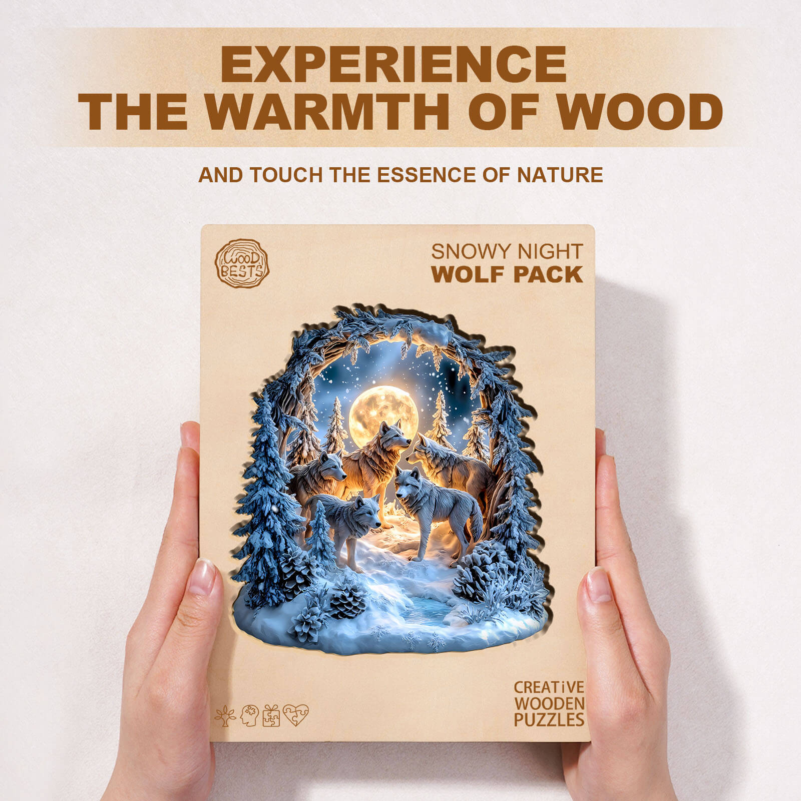 Schneebedeckte Nacht Wolf Rudel Holz-Puzzle