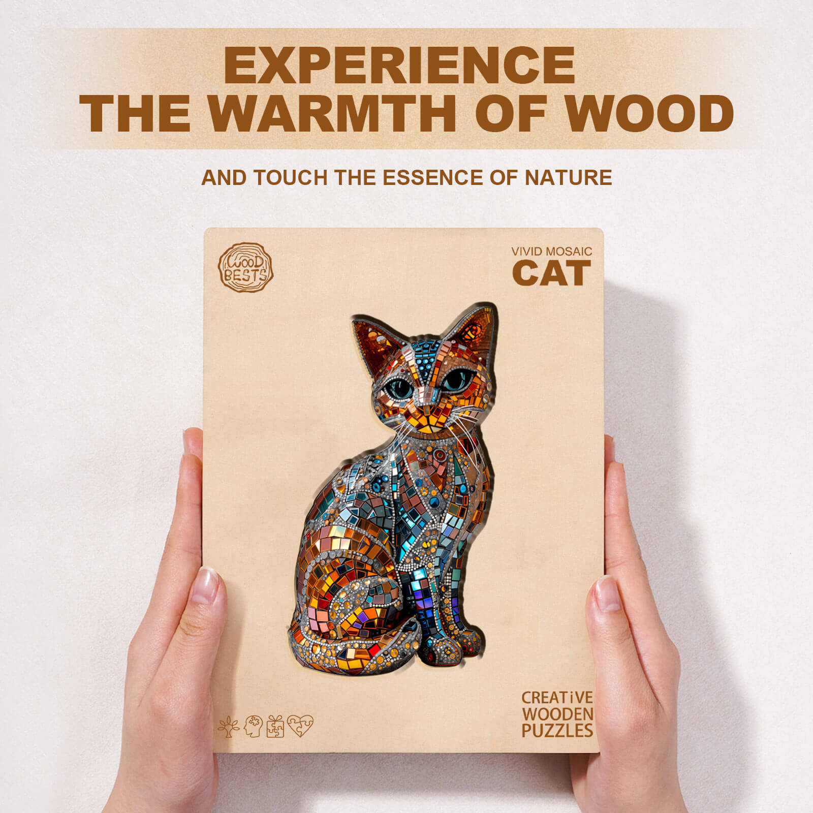 Vivid Mosaic Cat Wooden Jigsaw Puzzle