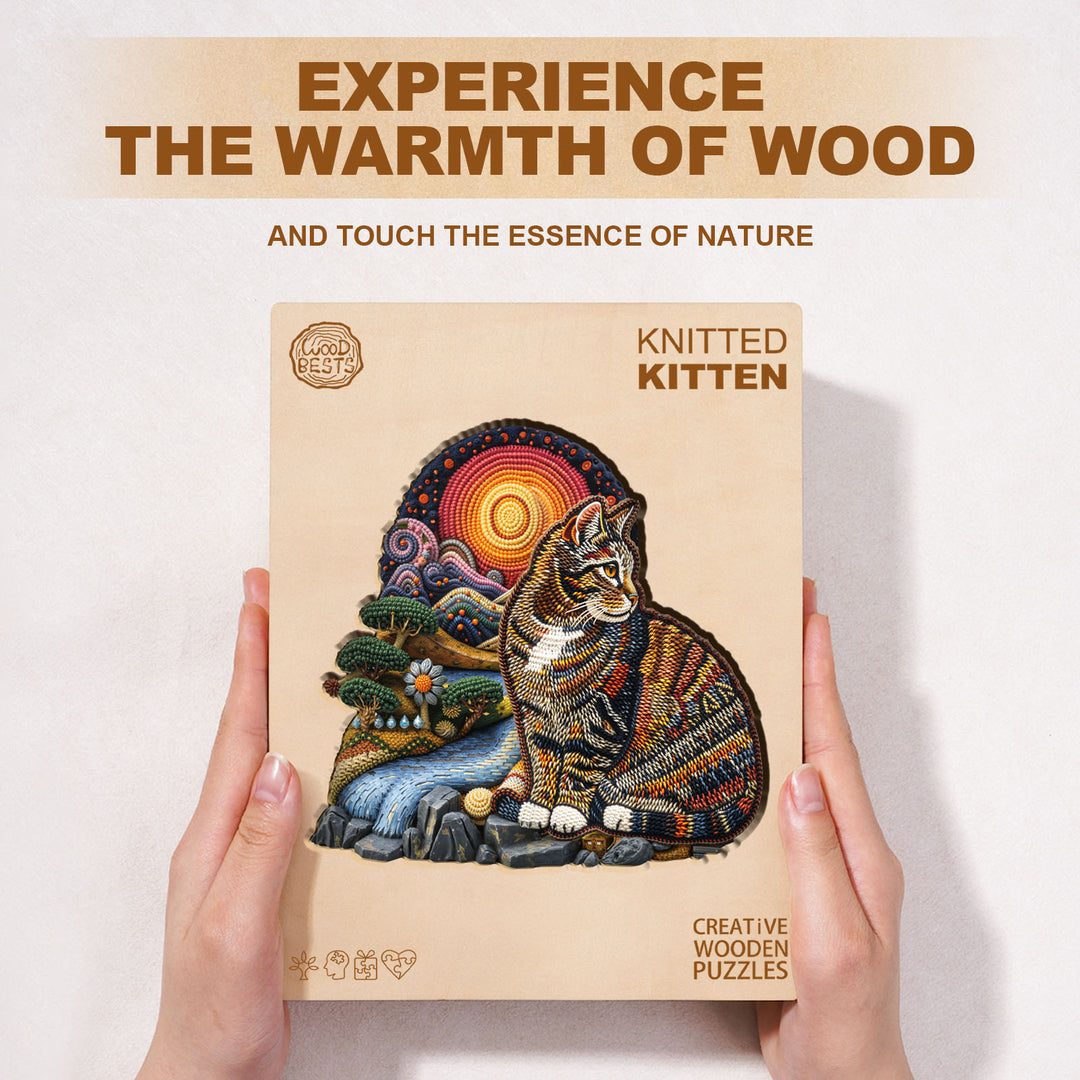 knitted kitten Wooden Jigsaw Puzzle