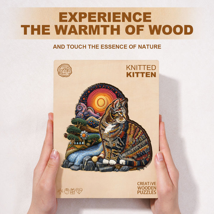 knitted kitten Wooden Jigsaw Puzzle