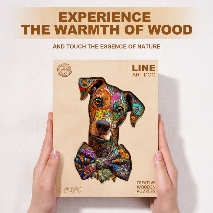 Line Art Dog Wooden Jigsaw Puzzle