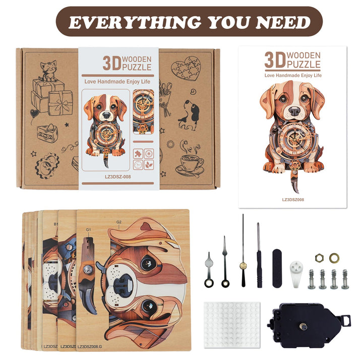 Beagle Mignon – Horloge en Bois DIY, Kit de Puzzle 3D