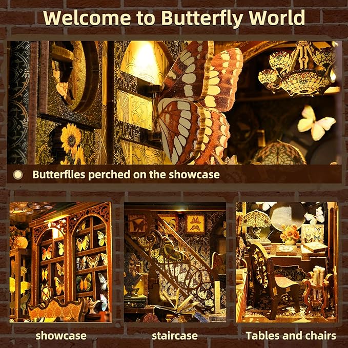 Butterfly Collection Room - DIY Book Nook Kit,3D Wooden Puzzle