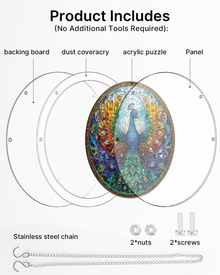 Acrylic Jigsaw Puzzle Suncatcher - Peacock of Radiance