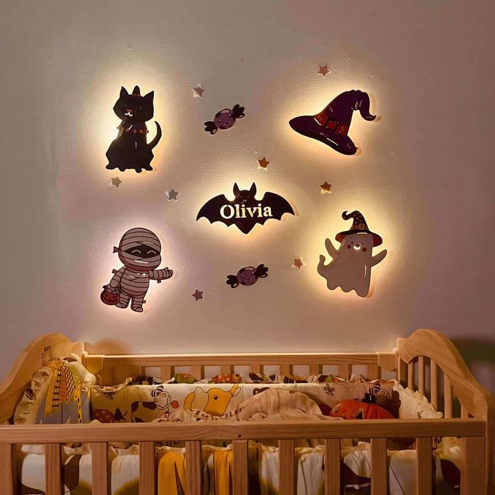 Personalized Wooden Baby's Room Wall Light Set-Halloween Theme