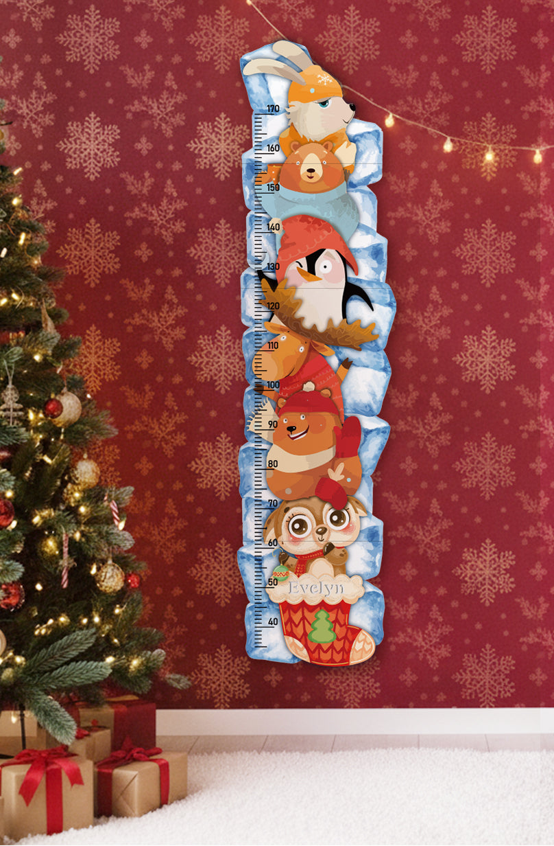 Personalized Wooden Winter Animal Growth Chart Ruler