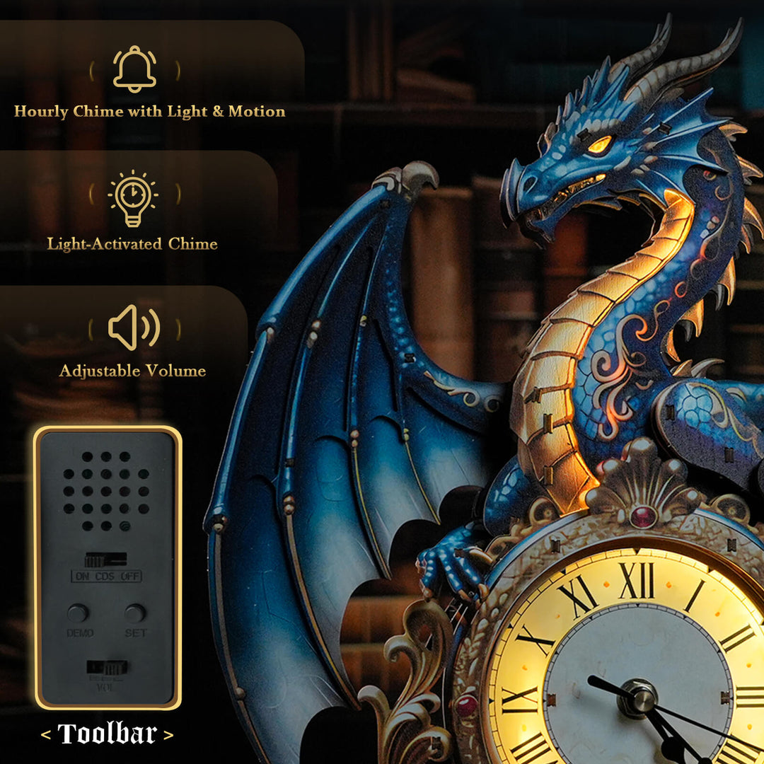 Blue Dragon – Hourly Chime DIY Wooden Clock, 3D Puzzle Craft Kit