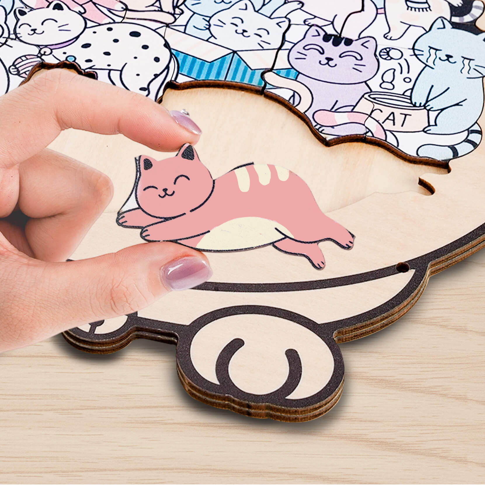 Puzzle en bois en forme de chat mignon pour bébé
