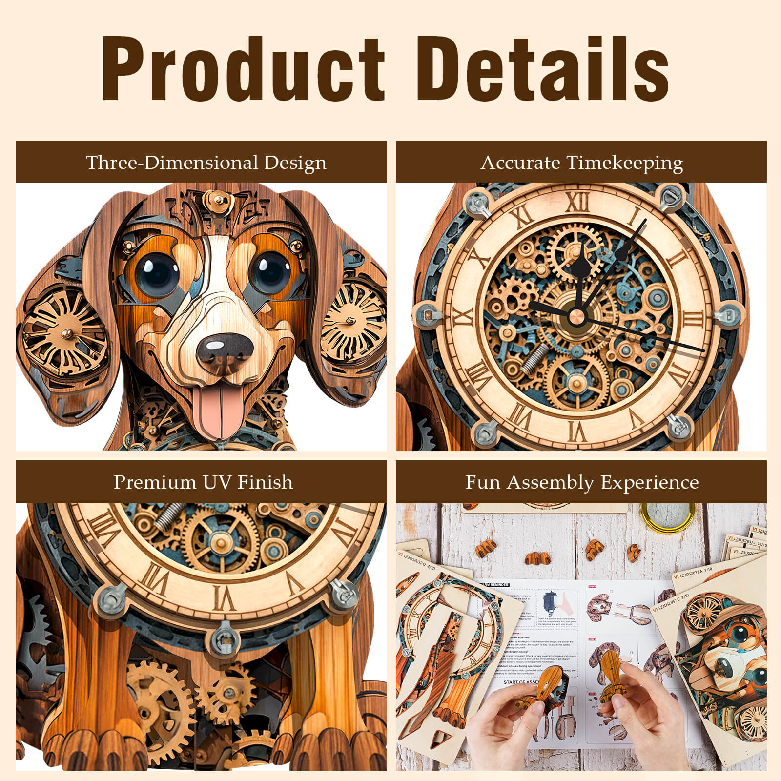 Dachshund – DIY Wooden Clock, 3D Puzzle Craft Kit