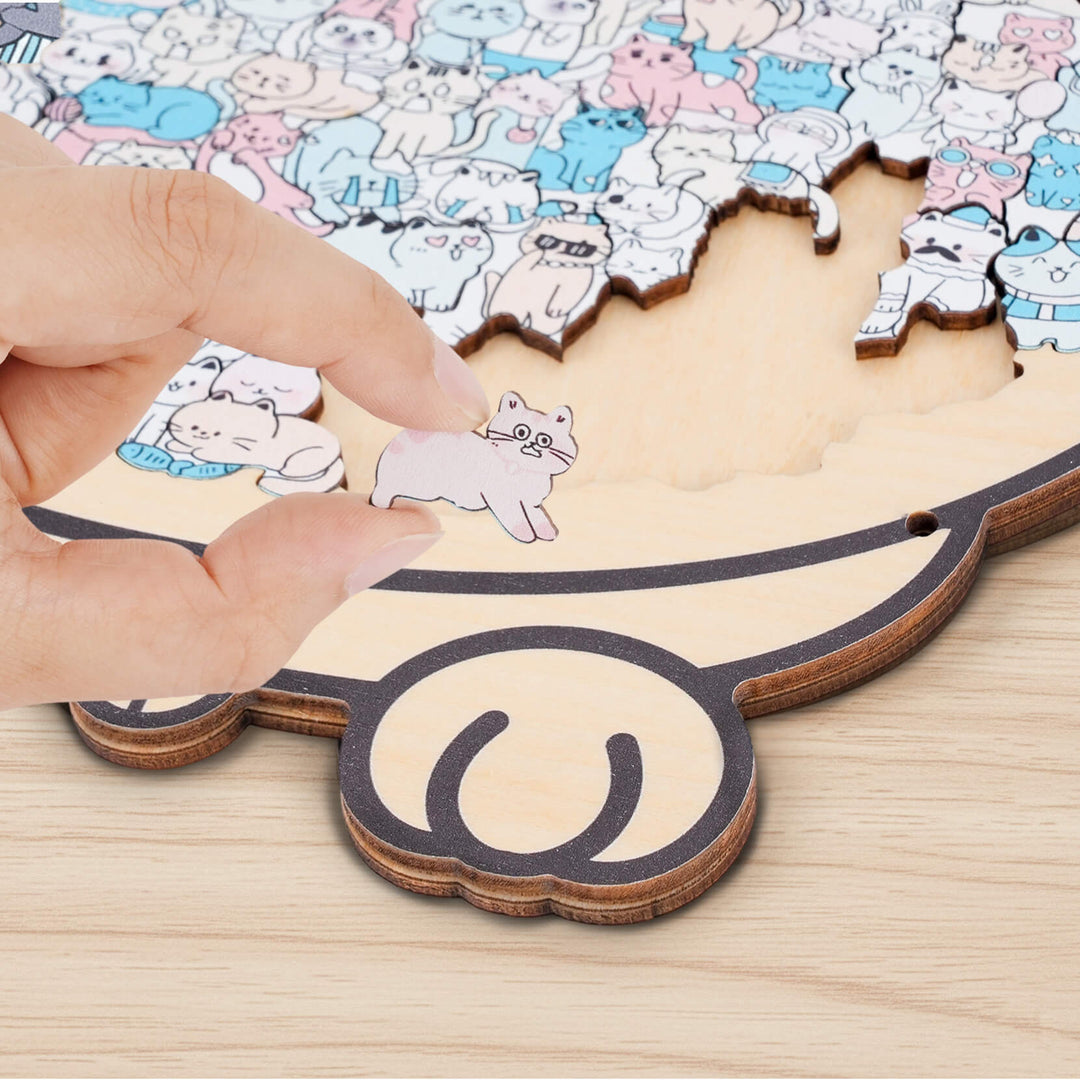 Morandi-Colored Lovely Cat Shaped Wooden Jigsaw Puzzle