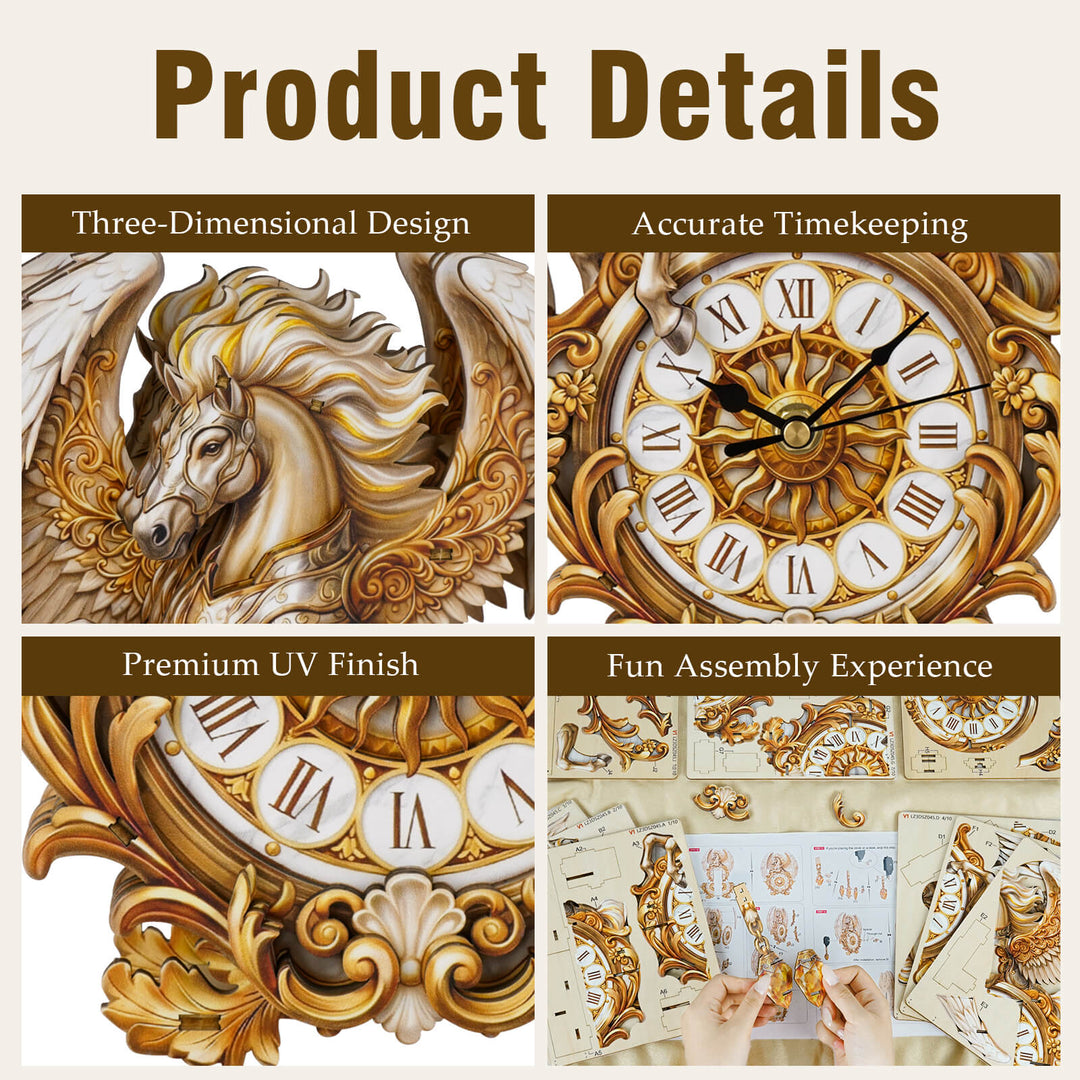 Pegasus – DIY Wooden Clock, 3D Puzzle Craft Kit