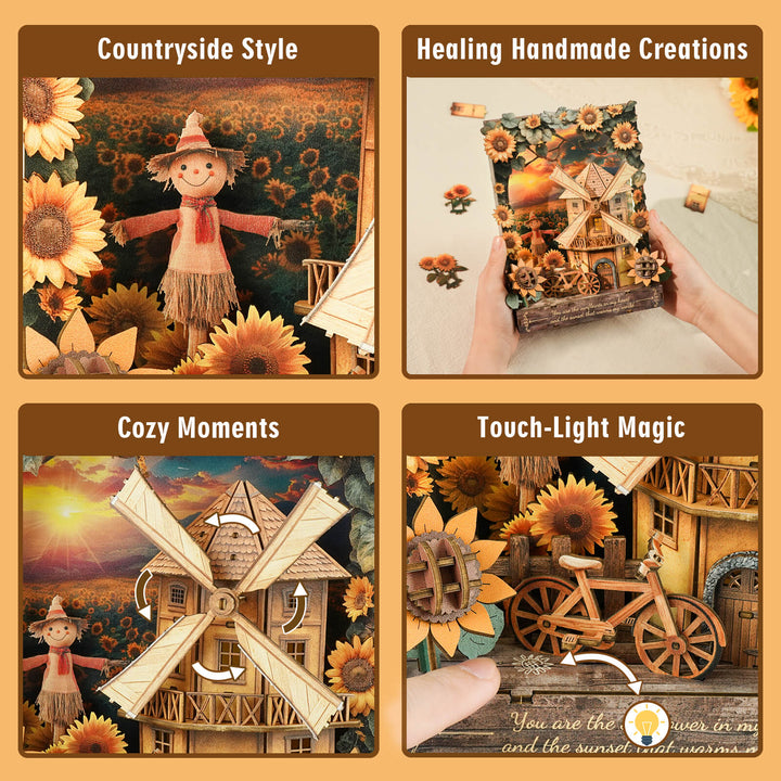 Sunlit Fieldscape – DIY Wooden Painting, 3D Puzzle Craft Kit