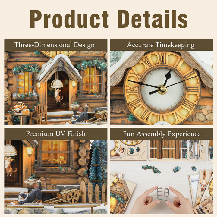 Swiss Chalet – DIY Wooden Clock, 3D Puzzle Craft Kit