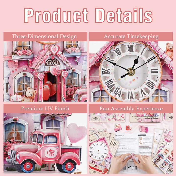 Sweetheart Cottage – DIY Wooden Clock, 3D Puzzle Craft Kit