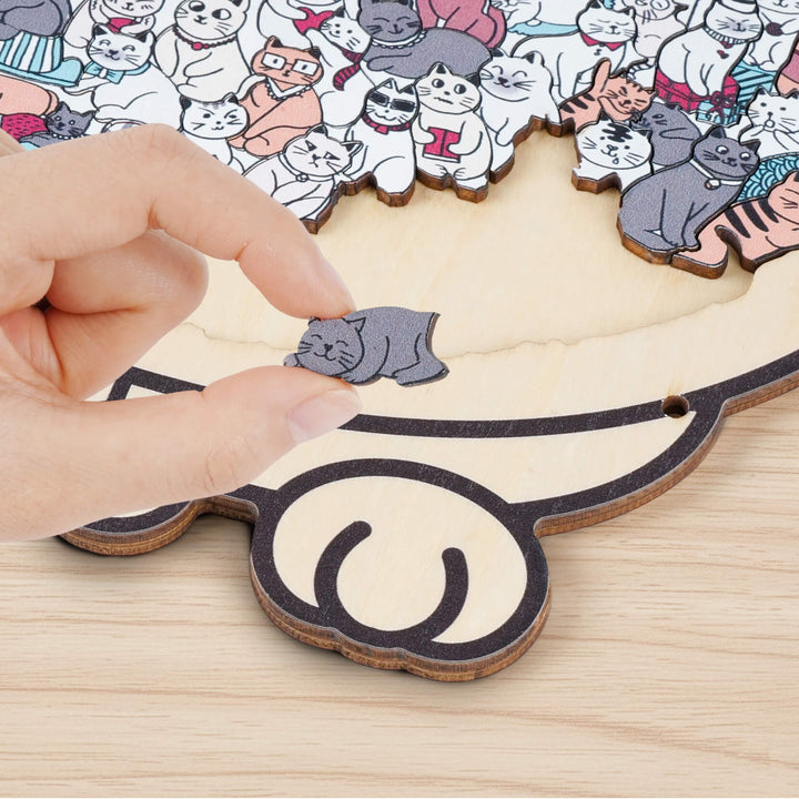 Morandi-Colored Cute Cat Shaped Wooden Jigsaw Puzzle