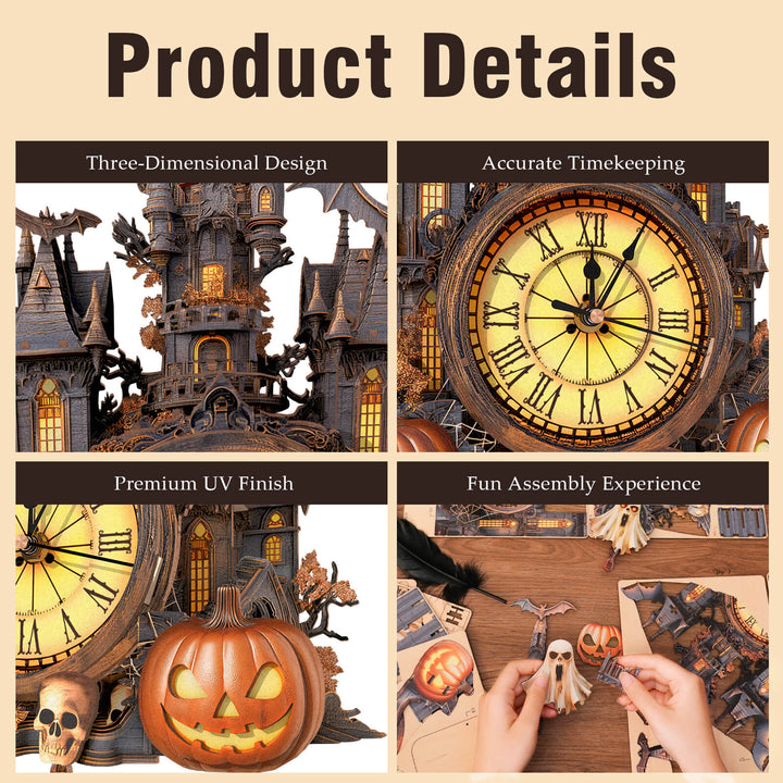 Halloween Cottage– DIY Wooden Clock, 3D Puzzle Craft Kit