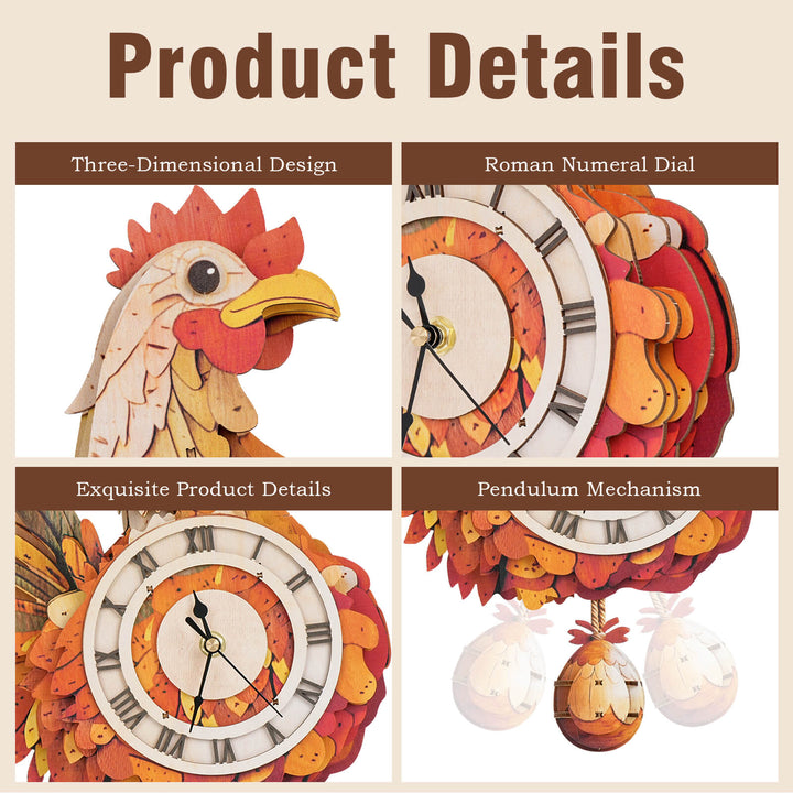 Cluck & Tick Hen Egg  – DIY Wooden Clock, 3D Puzzle Craft Kit