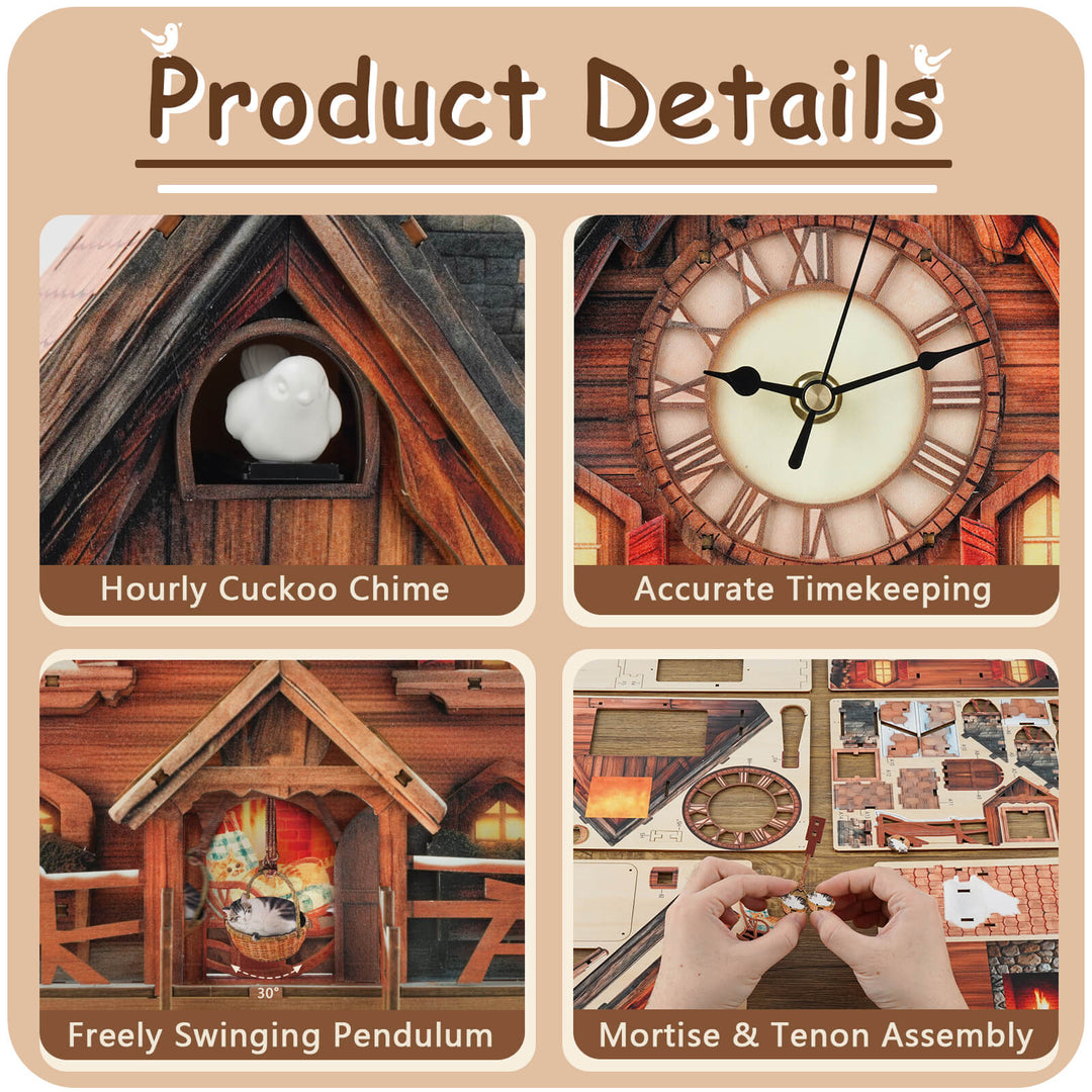 Cuckoo Chiming Swiss Chalet – DIY Wood Clock, 3D Puzzle Kit