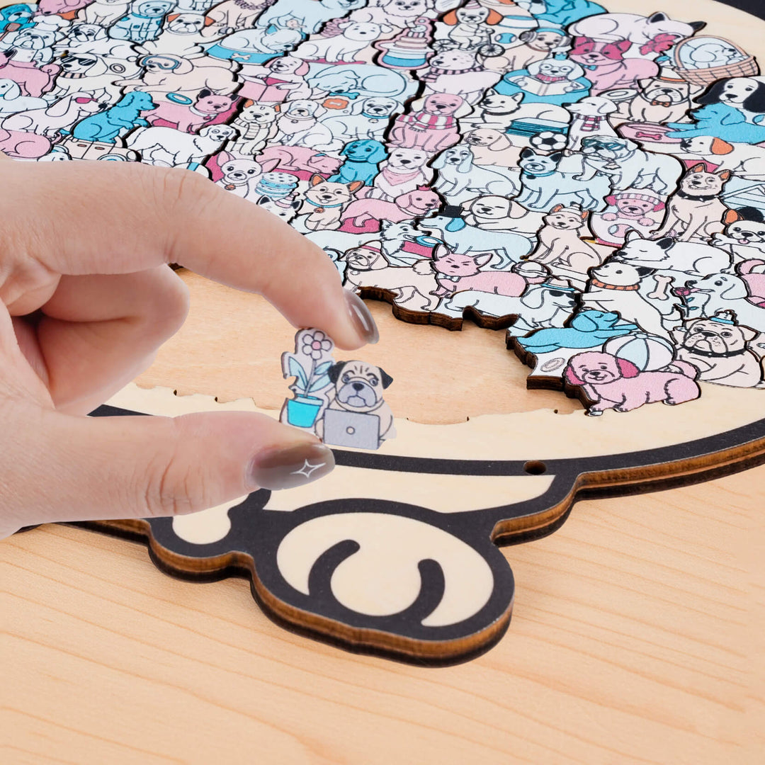 Morandi-Colored Cute Dog Shaped Wooden Jigsaw Puzzle