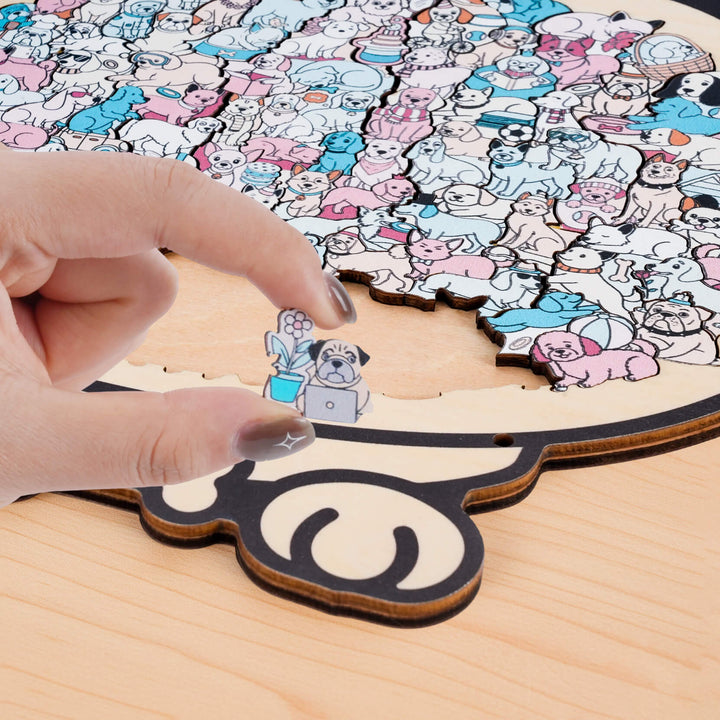 Morandi-Colored Cute Dog Shaped Wooden Jigsaw Puzzle