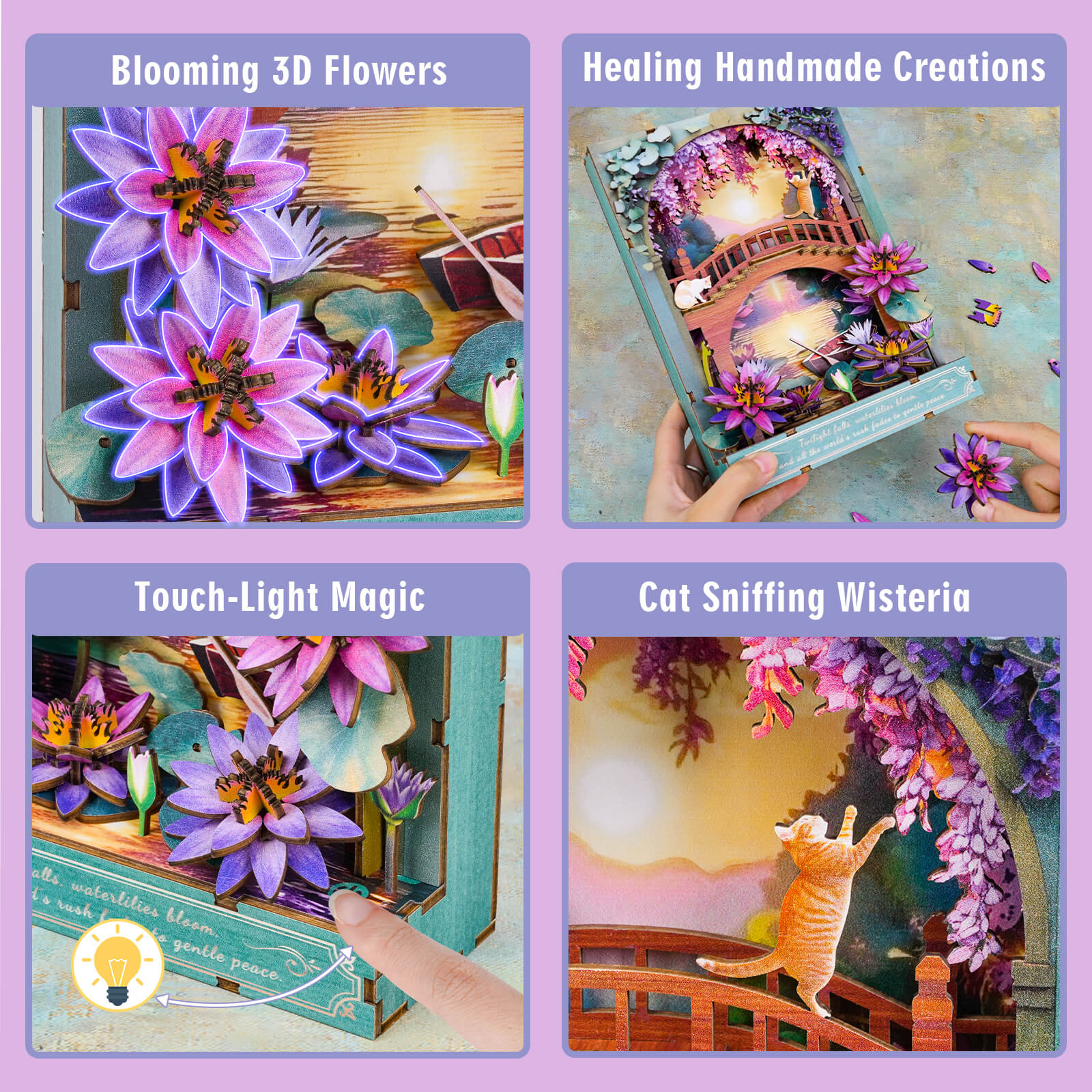 Twilight Lotus – DIY Wooden Painting, 3D Puzzle Craft Kit