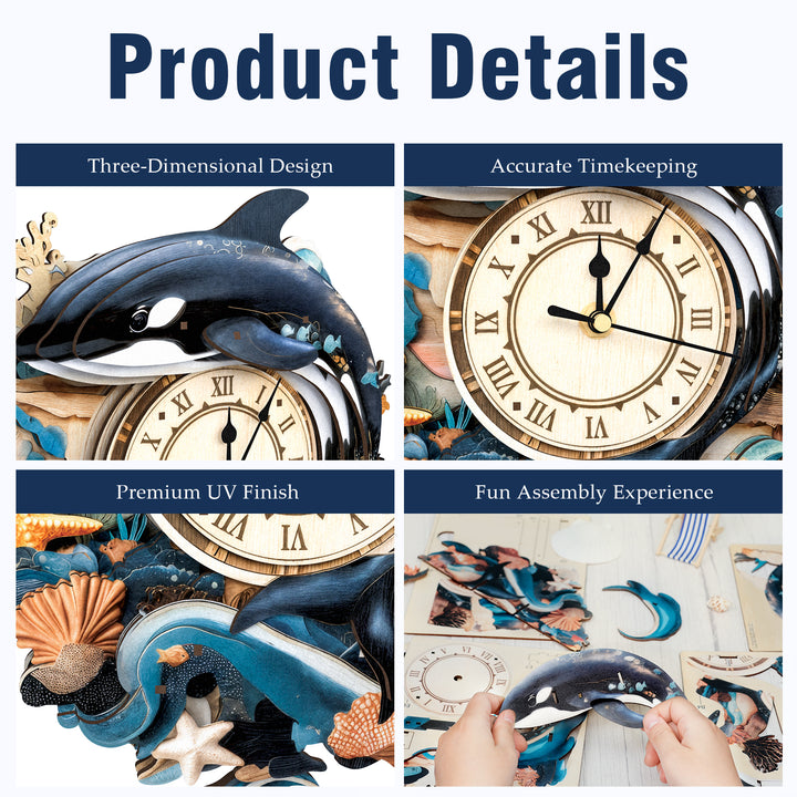 Killer Whale – DIY Wooden Clock, 3D Puzzle Craft Kit