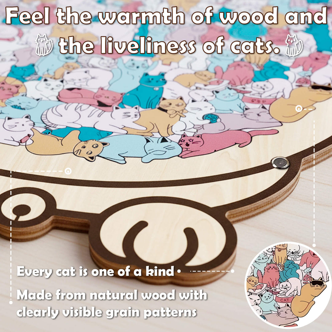 Morandi-Colored Cozy Cat Shaped Wooden Jigsaw Puzzle