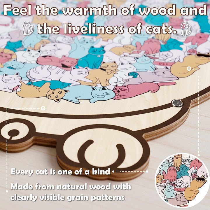 Morandi-Colored Cozy Cat Shaped Wooden Jigsaw Puzzle