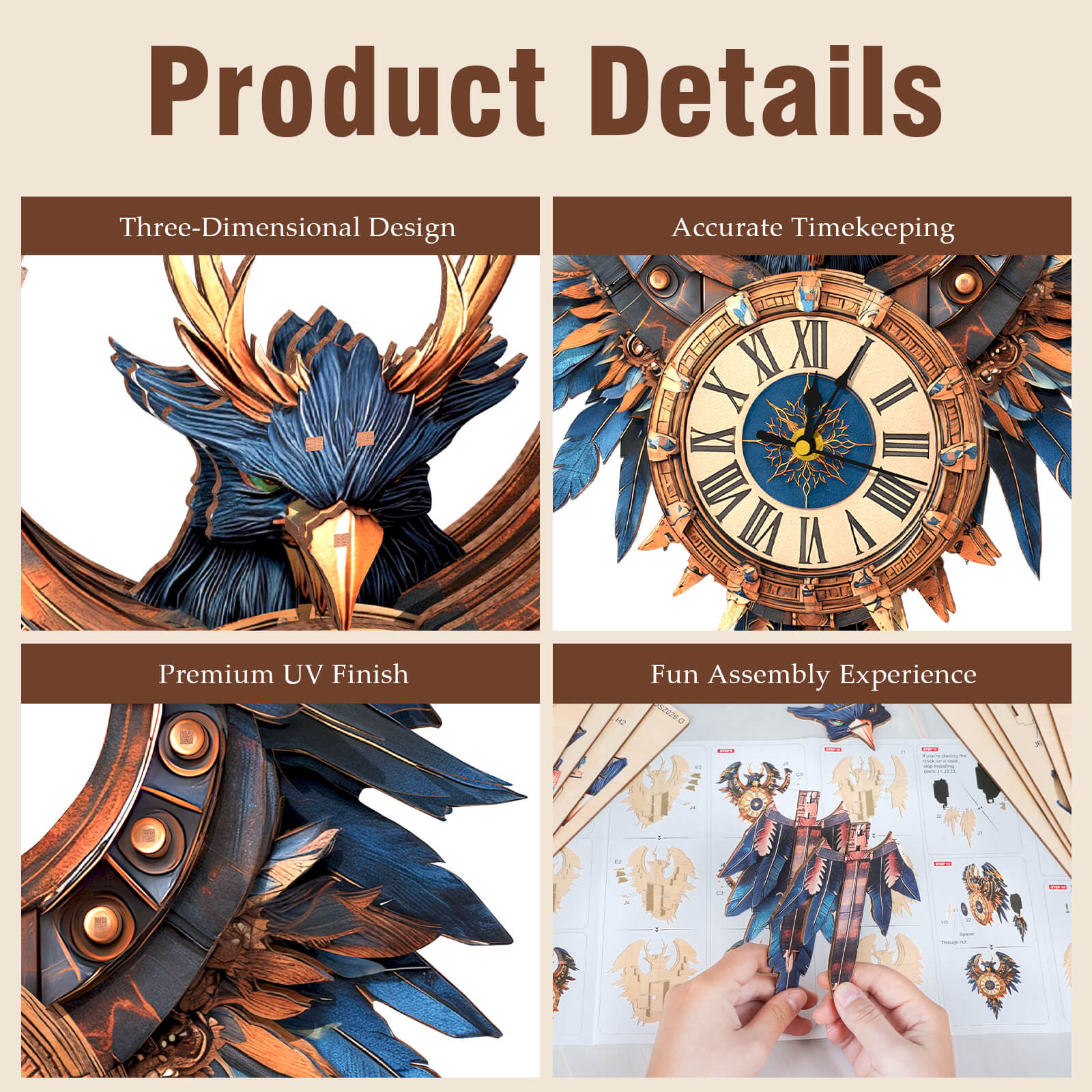 Thunderbird– DIY Wooden Clock, 3D Puzzle Craft Kit